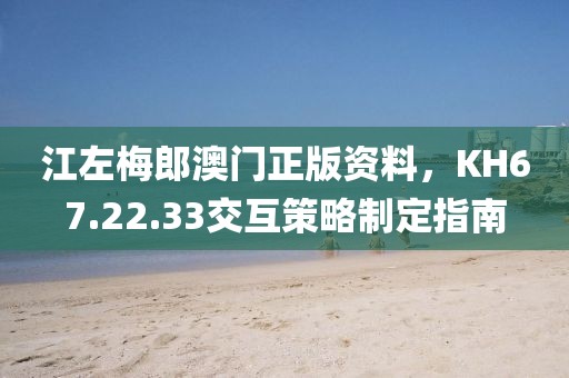 江左梅郎澳门正版资料，KH67.22.33交互策略制定指南